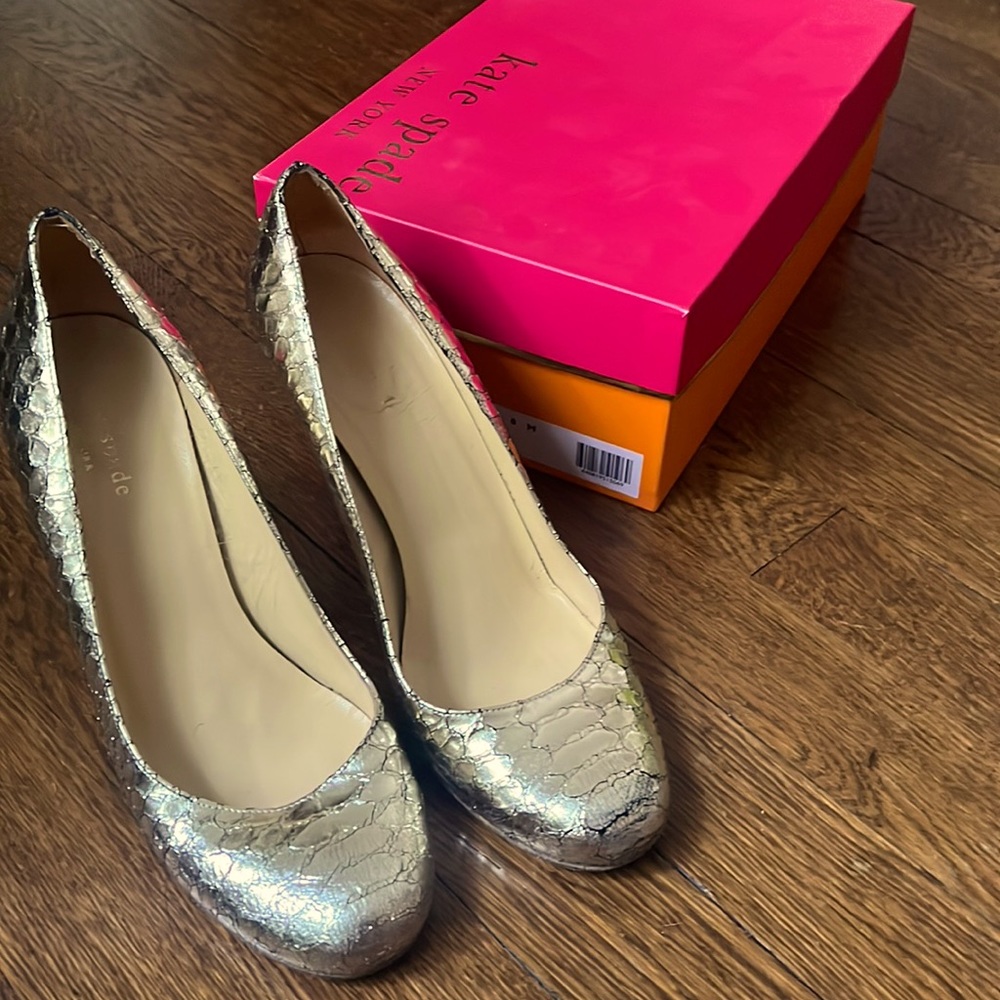 Kate Spade gold snake skin heels.